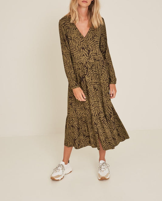 Brown Print Midi Dress - loveindi.live