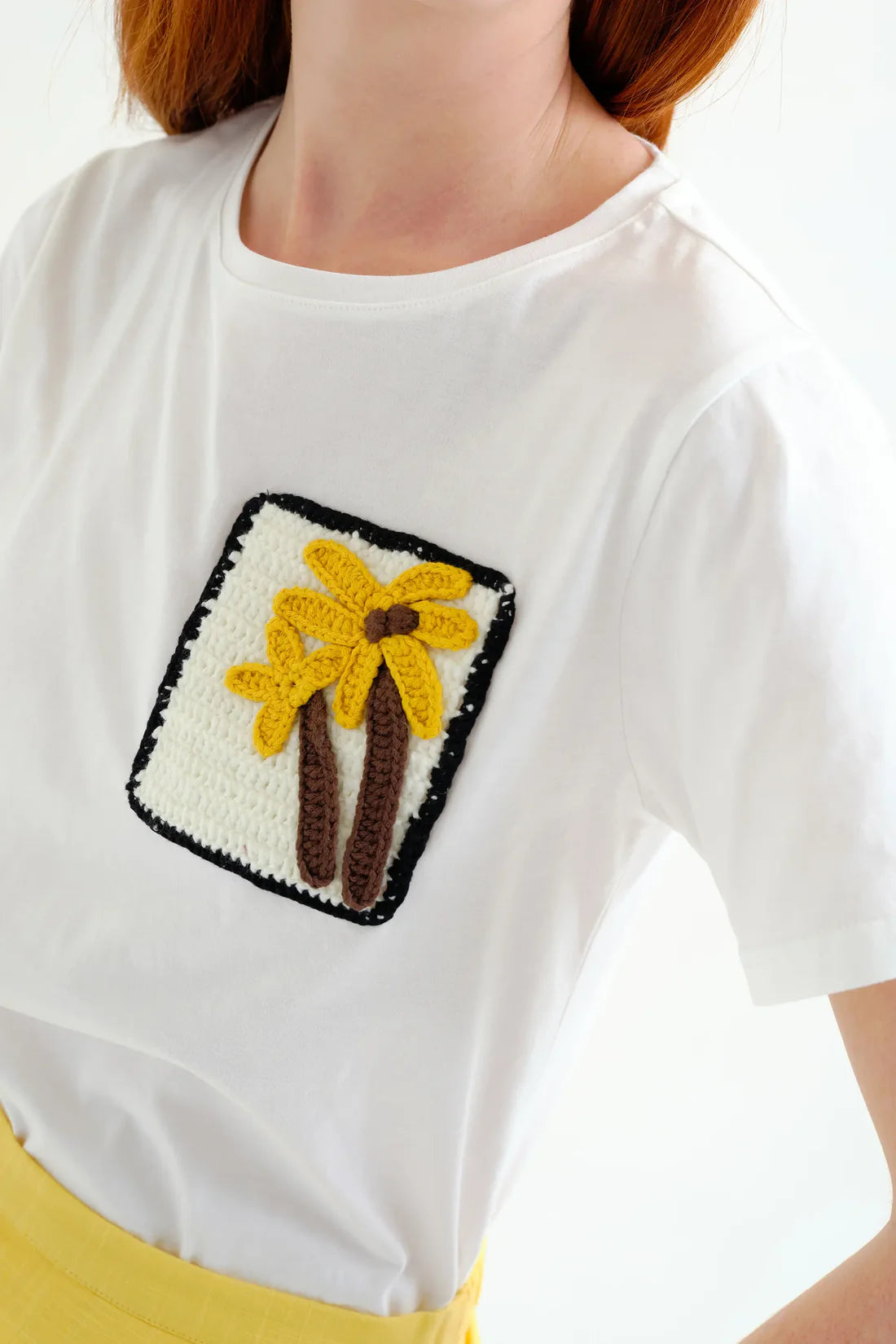 Cotton T-shirt with Embroidered Palm Tree