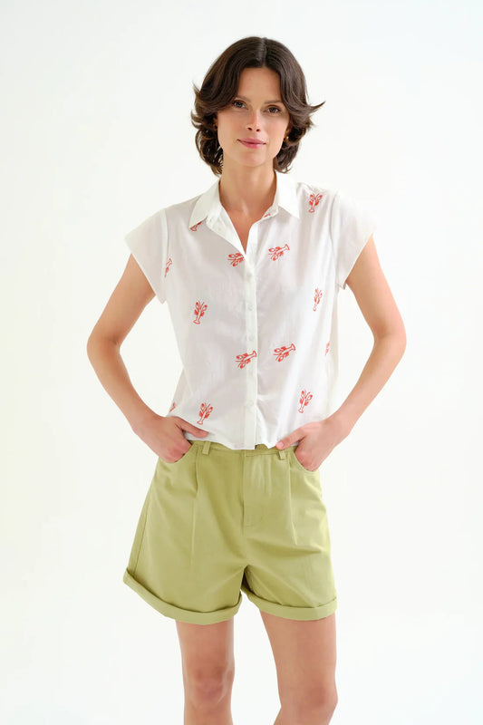 Shirt with Red Lobster Embroidery