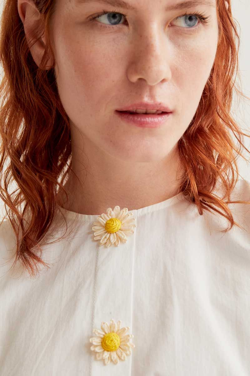 100% Cotton Top With Floral Buttons