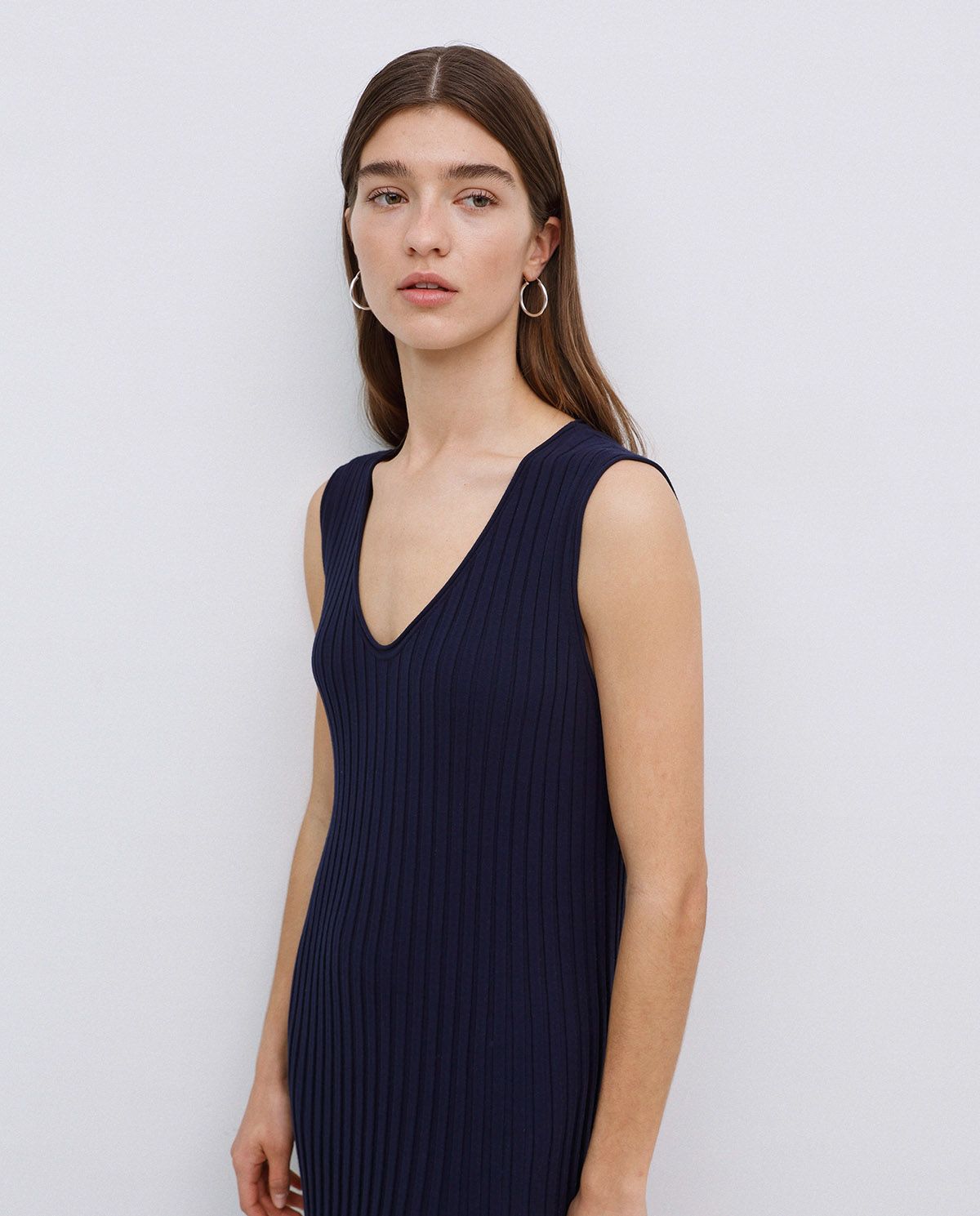 Navy Blue Long Flared Camisole Dress