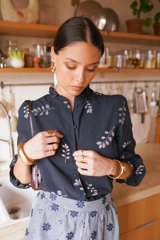 Navy Buttoned Blouse