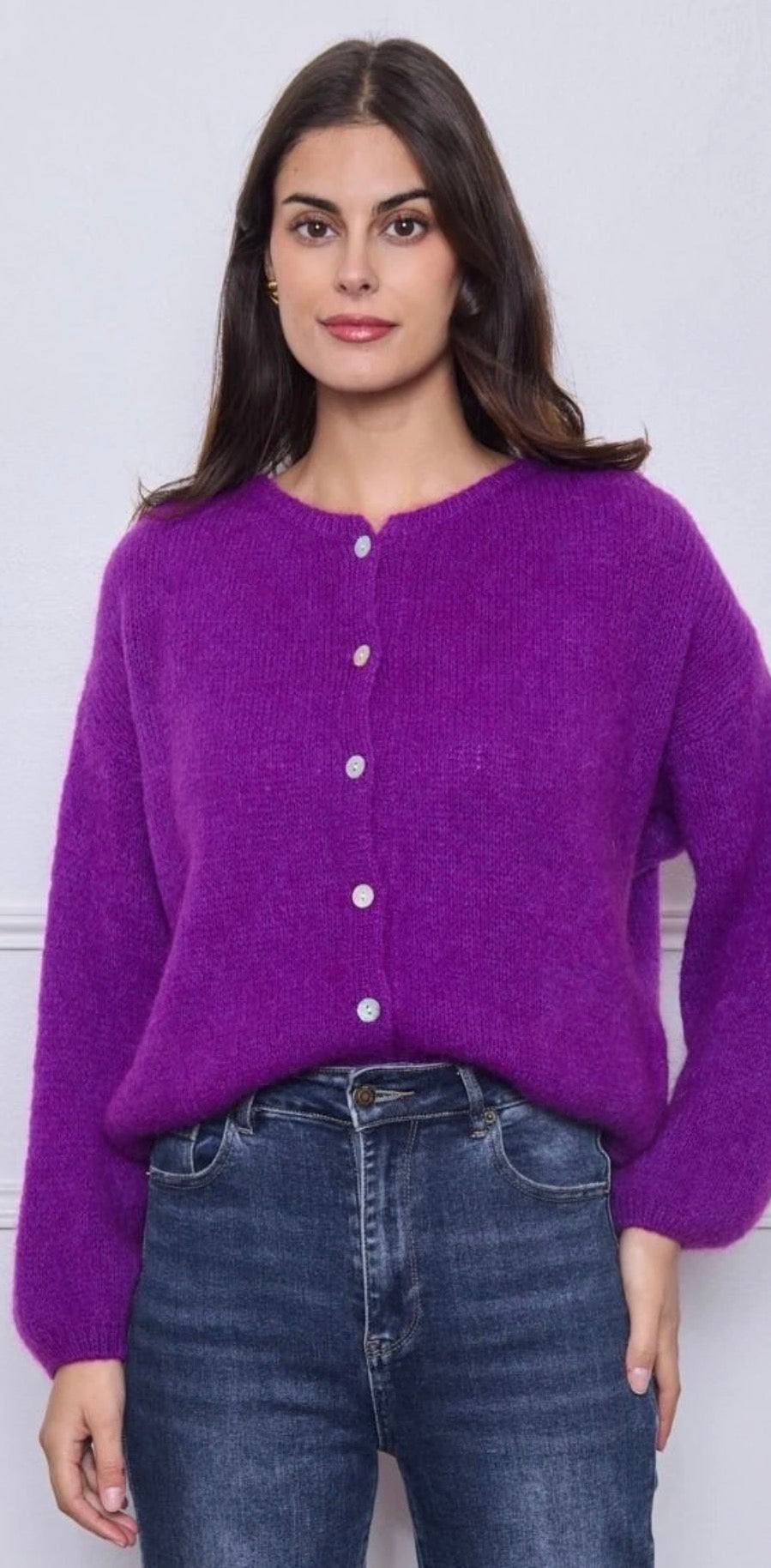Cozy Purple Mohair Wool Cardigan