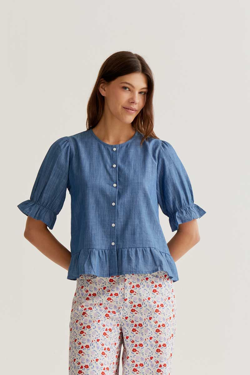 Light Blue 100% Cotton Chambray Shirt