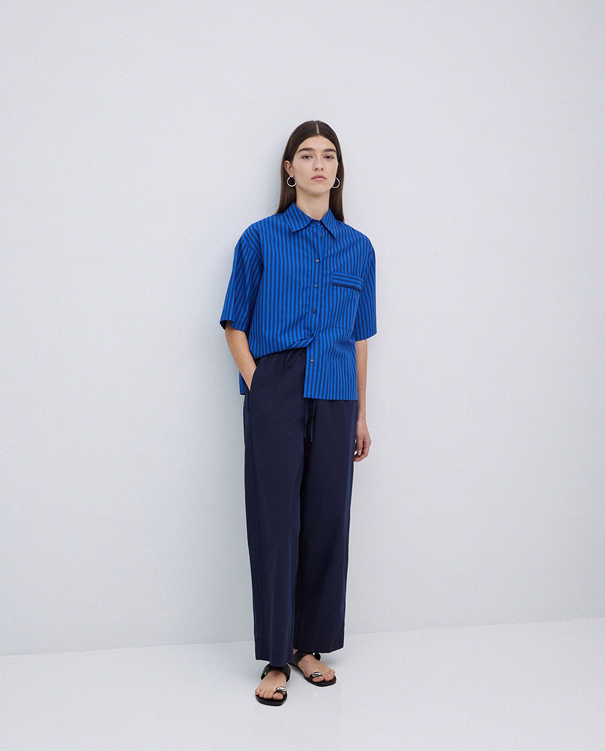 Dark Blue 100% Cotton Balloon-Fit Trousers