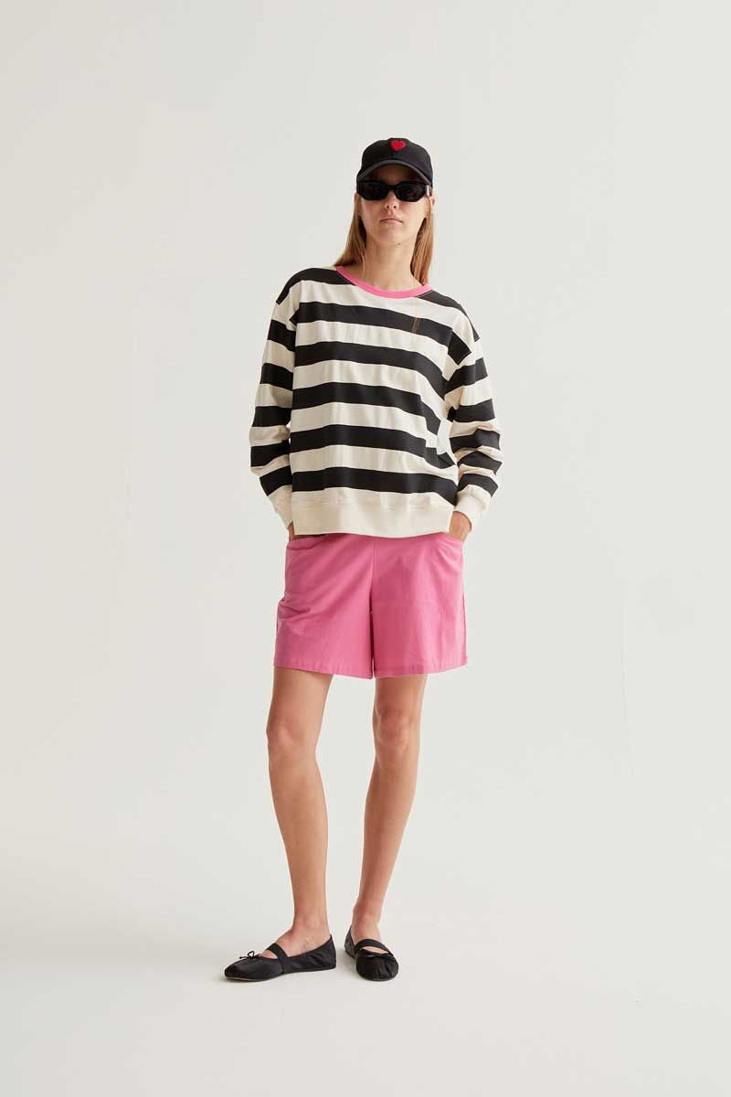 Black and White Striped Print Sweatshirt