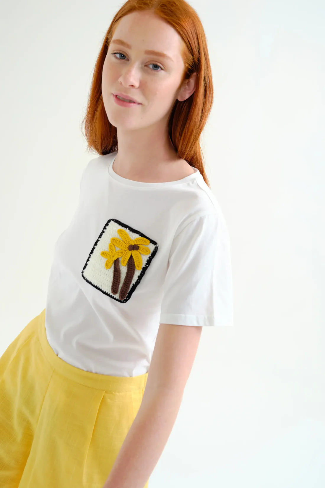 Cotton T-shirt with Embroidered Palm Tree