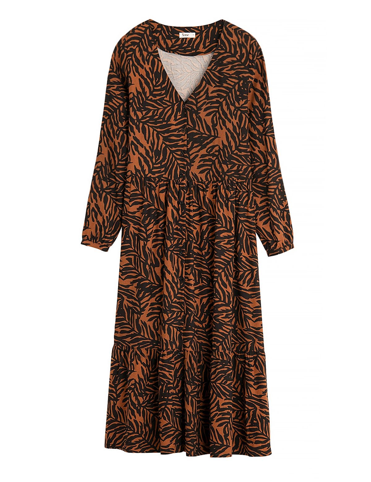 Brown Print Midi Dress - loveindi.live