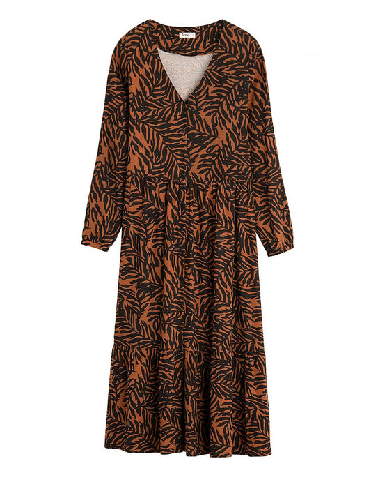 Brown Print Midi Dress - loveindi.live