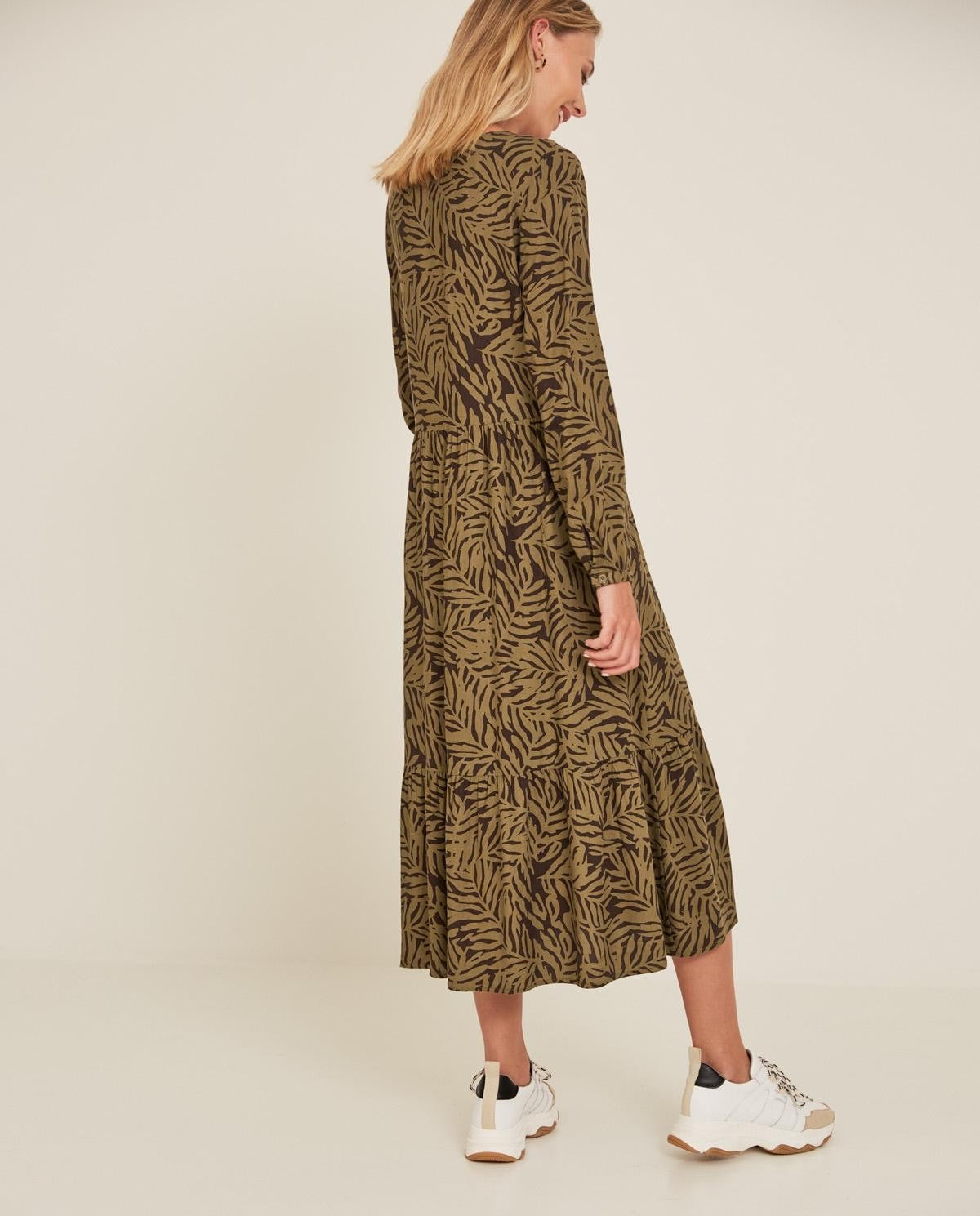 Brown Print Midi Dress - loveindi.live